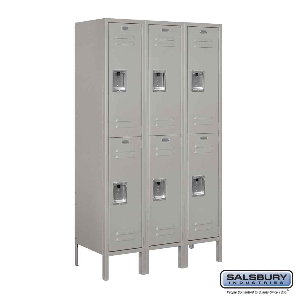 12" Wide Double Tier Standard Metal Locker - 3 Wide - 5 Feet High - 15 Inches Deep - Gray - Assembled