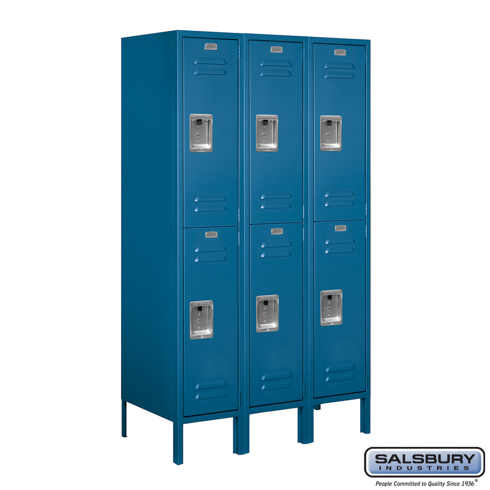 12" Wide Double Tier Standard Metal Locker - 3 Wide - 5 Feet High - 18 Inches Deep - Blue - Assembled