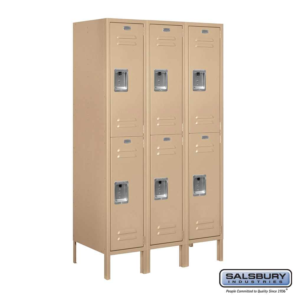 12" Wide Double Tier Standard Metal Locker - 3 Wide - 5 Feet High - 18 Inches Deep - Tan - Assembled