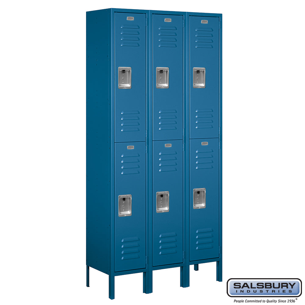 12" Wide Double Tier Standard Metal Locker - 3 Wide - 6 Feet High - 12 Inches Deep - Blue - Assembled