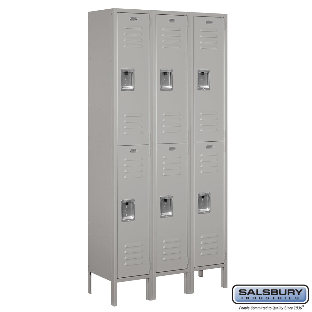 12" Wide Double Tier Standard Metal Locker - 3 Wide - 6 Feet High - 12 Inches Deep - Gray - Assembled