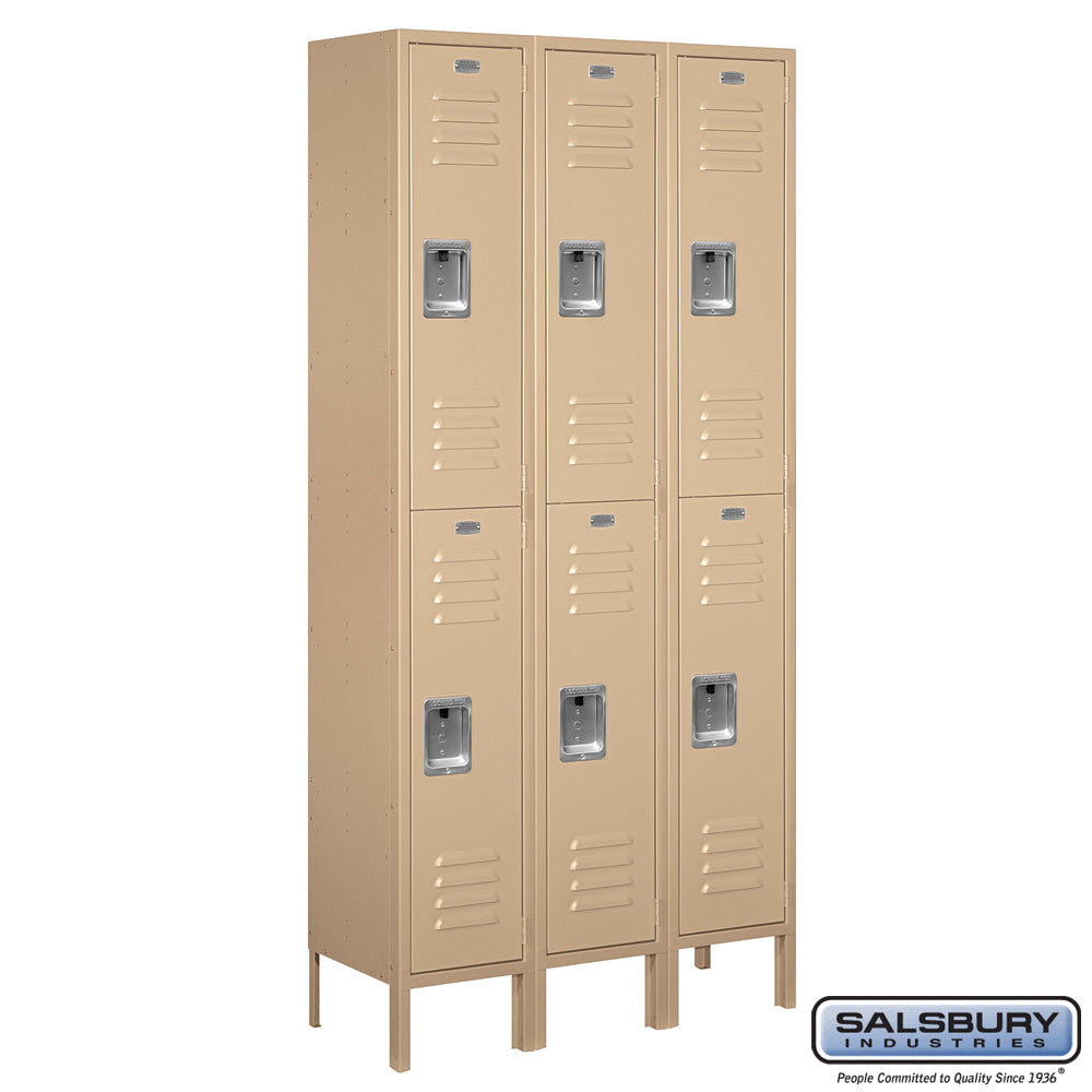 12" Wide Double Tier Standard Metal Locker - 3 Wide - 6 Feet High - 12 Inches Deep - Tan - Assembled