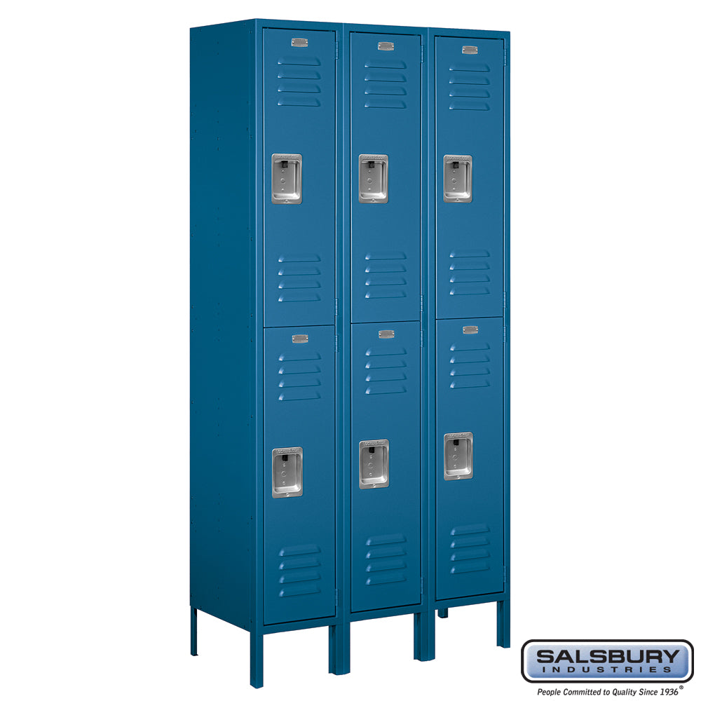 12" Wide Double Tier Standard Metal Locker - 3 Wide - 6 Feet High - 15 Inches Deep - Blue - Assembled