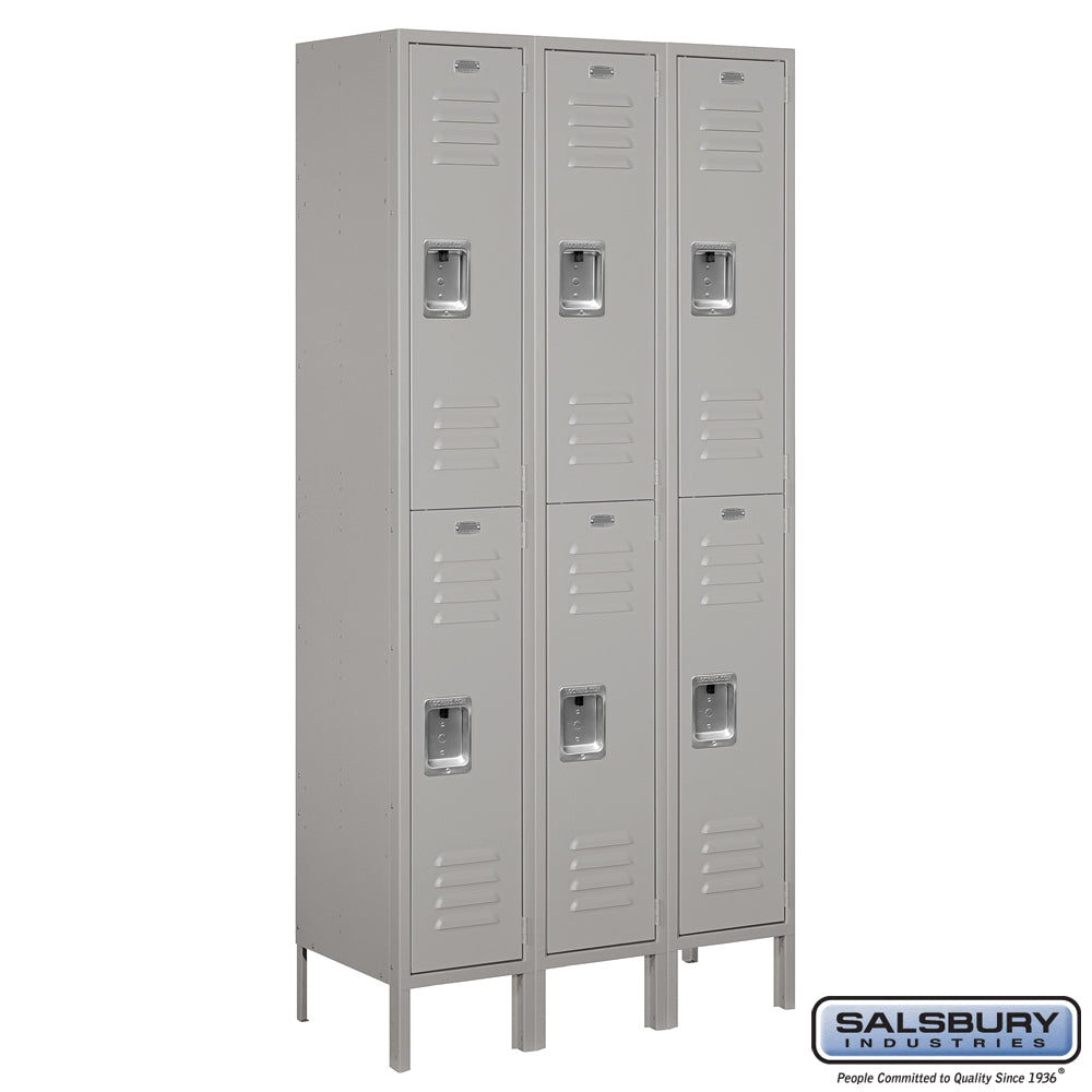 12" Wide Double Tier Standard Metal Locker - 3 Wide - 6 Feet High - 15 Inches Deep - Gray - Assembled