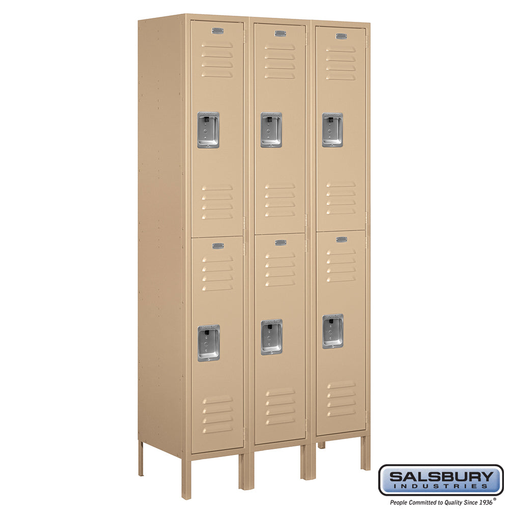 12" Wide Double Tier Standard Metal Locker - 3 Wide - 6 Feet High - 15 Inches Deep - Tan - Assembled