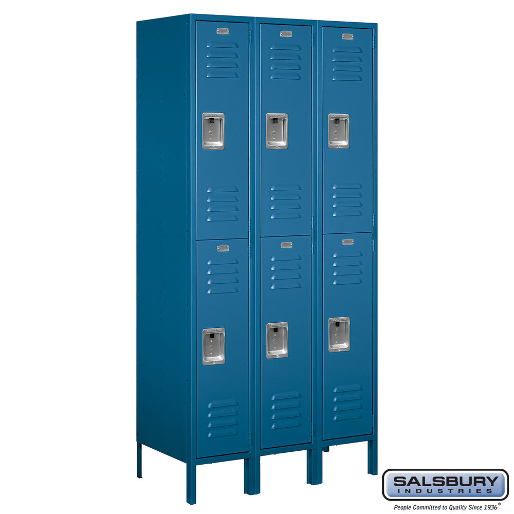 12" Wide Double Tier Standard Metal Locker - 3 Wide - 6 Feet High - 18 Inches Deep - Blue - Assembled