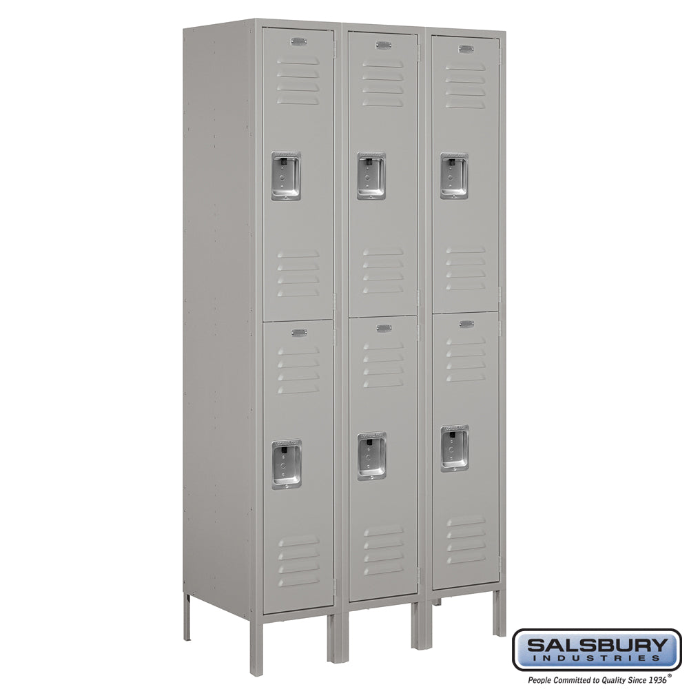 12" Wide Double Tier Standard Metal Locker - 3 Wide - 6 Feet High - 18 Inches Deep - Gray - Assembled