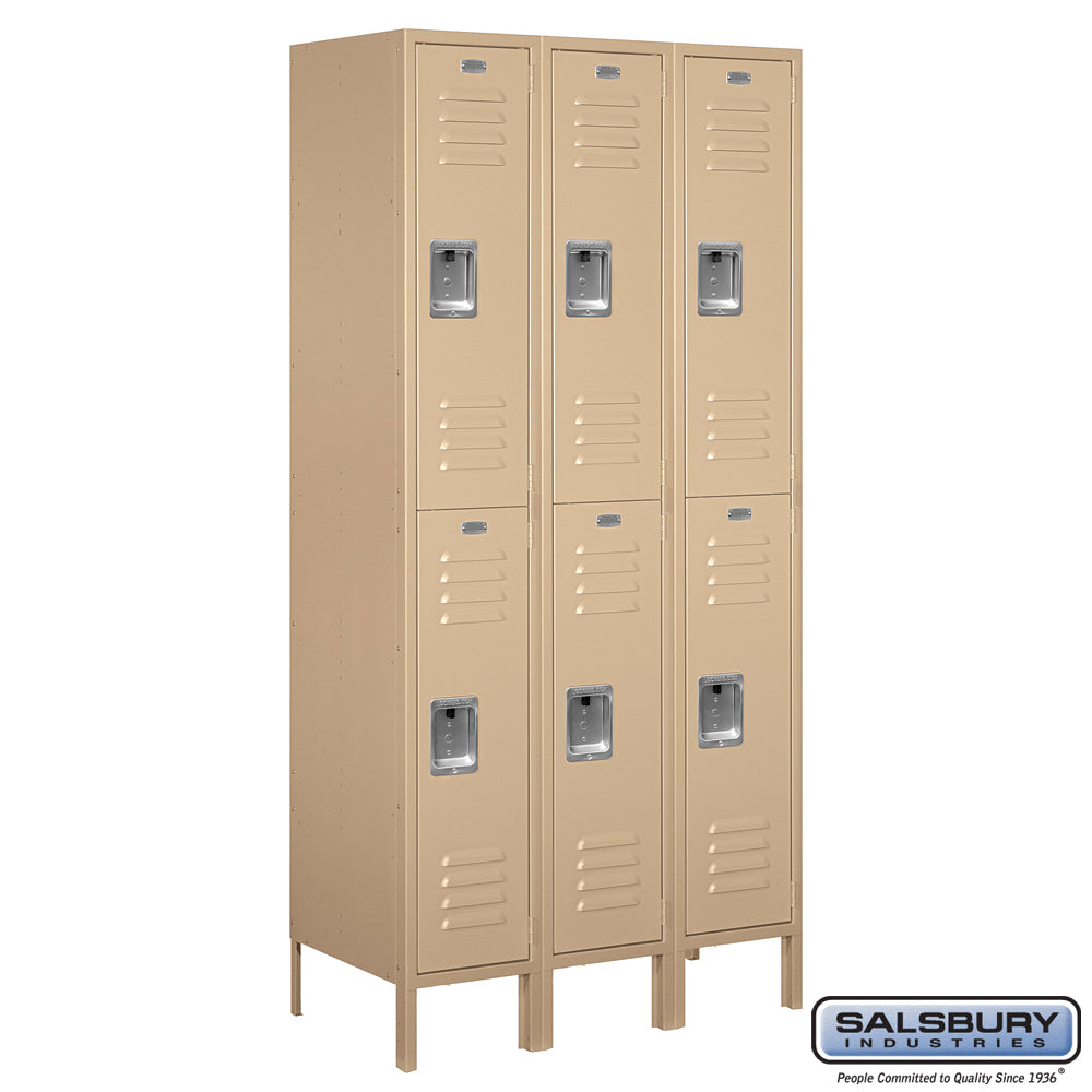 12" Wide Double Tier Standard Metal Locker - 3 Wide - 6 Feet High - 18 Inches Deep - Tan - Assembled