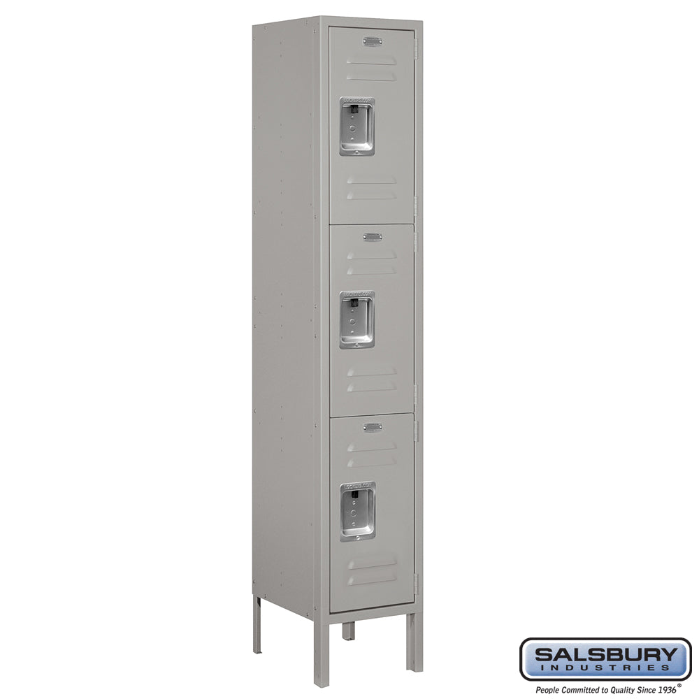 12" Wide Triple Tier Standard Metal Locker - 1 Wide - 5 Feet High - 12 Inches Deep - Gray - Assembled