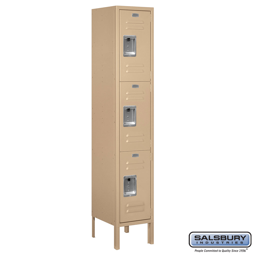 12" Wide Triple Tier Standard Metal Locker - 1 Wide - 5 Feet High - 12 Inches Deep - Tan - Assembled