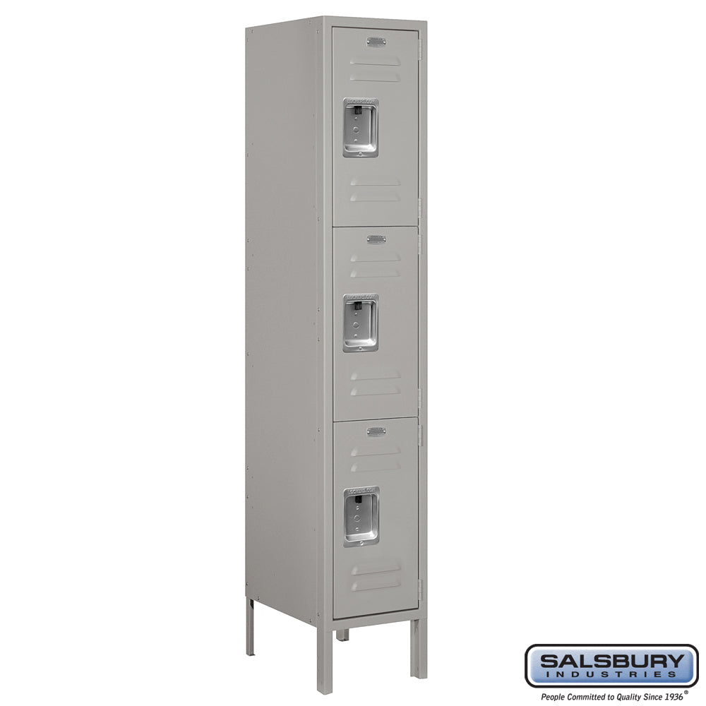 12" Wide Triple Tier Standard Metal Locker - 1 Wide - 5 Feet High - 15 Inches Deep - Gray - Assembled