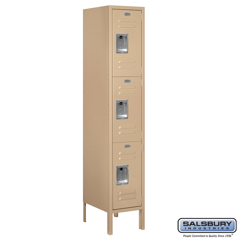 12" Wide Triple Tier Standard Metal Locker - 1 Wide - 5 Feet High - 15 Inches Deep - Tan - Assembled