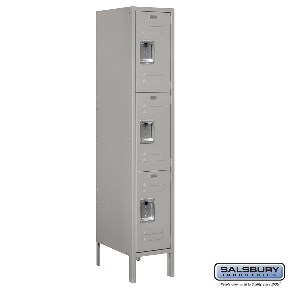 12" Wide Triple Tier Standard Metal Locker - 1 Wide - 5 Feet High - 18 Inches Deep - Gray - Assembled