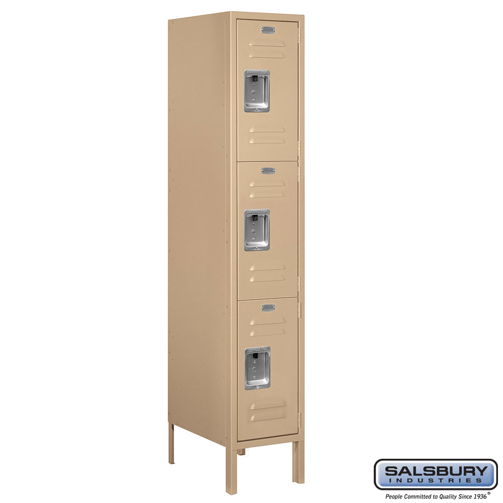 12" Wide Triple Tier Standard Metal Locker - 1 Wide - 5 Feet High - 18 Inches Deep - Tan - Assembled