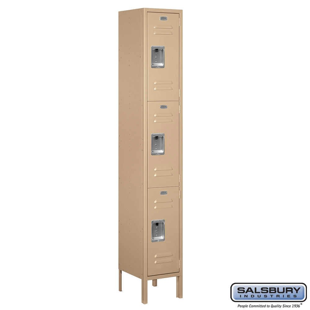 12" Wide Triple Tier Standard Metal Locker - 1 Wide - 6 Feet High - 12 Inches Deep - Tan - Assembled