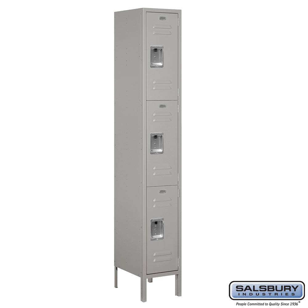 12" Wide Triple Tier Standard Metal Locker - 1 Wide - 6 Feet High - 15 Inches Deep - Gray - Assembled