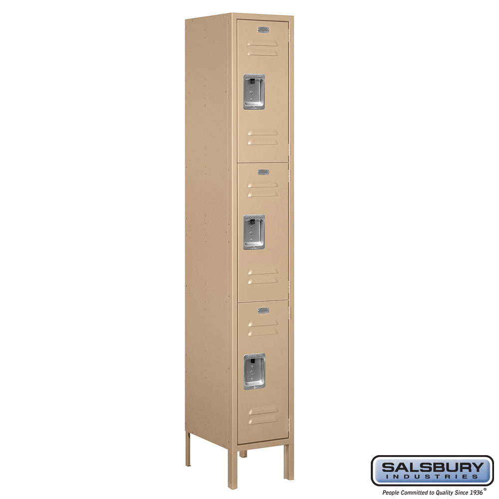 12" Wide Triple Tier Standard Metal Locker - 1 Wide - 6 Feet High - 15 Inches Deep - Tan - Assembled