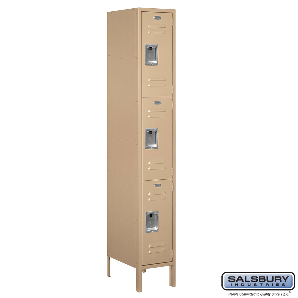 12" Wide Triple Tier Standard Metal Locker - 1 Wide - 6 Feet High - 18 Inches Deep - Tan - Assembled