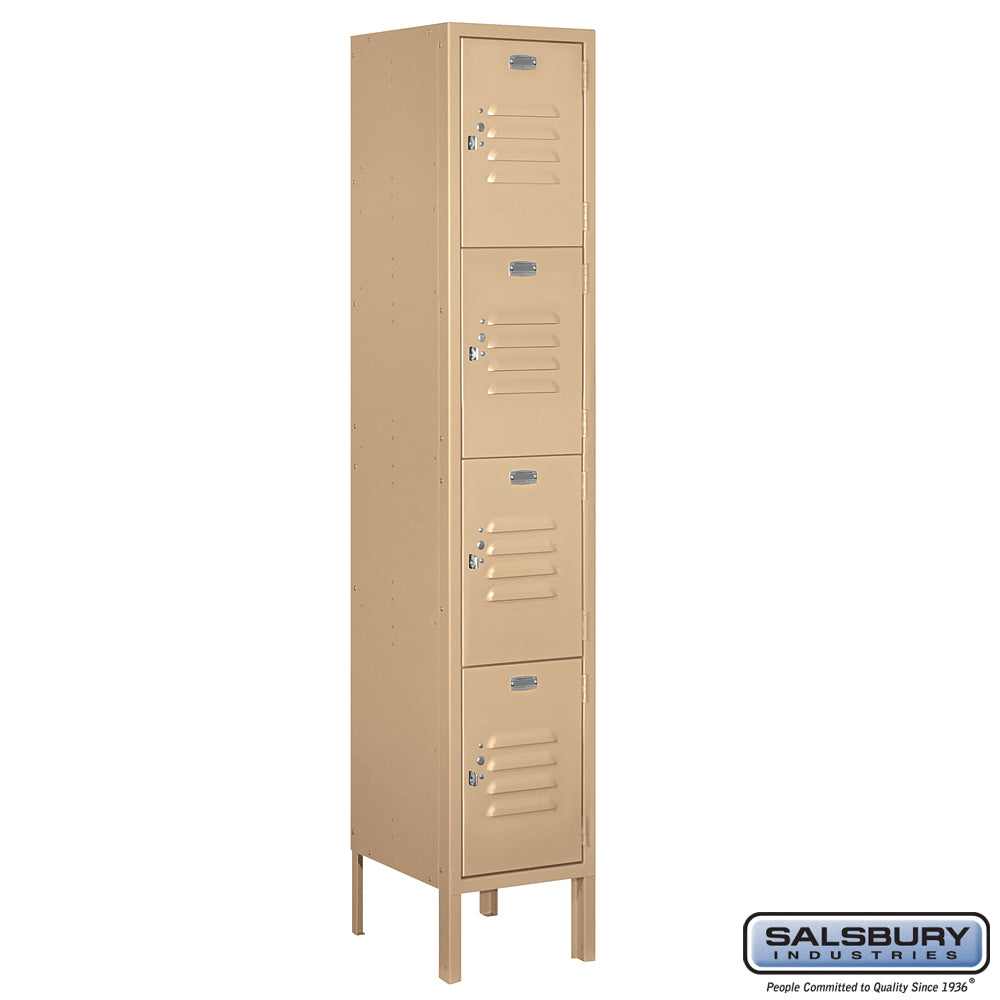 12" Wide Four Tier Standard Metal Locker - 1 Wide - 5 Feet High - 12 Inches Deep - Tan - Assembled