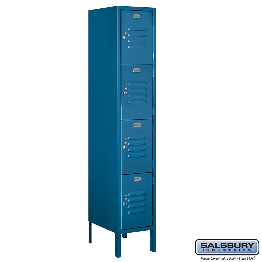 12" Wide Four Tier Standard Metal Locker - 1 Wide - 5 Feet High - 15 Inches Deep - Blue - Assembled