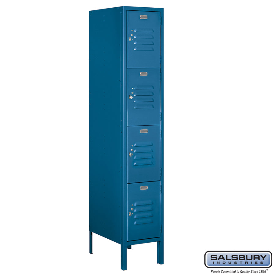 12" Wide Four Tier Standard Metal Locker - 1 Wide - 5 Feet High - 18 Inches Deep - Blue - Unassembled
