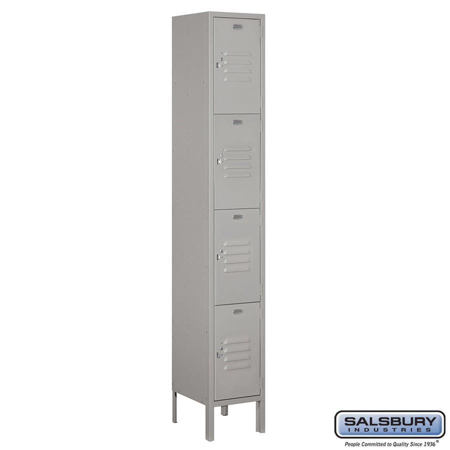 12" Wide Four Tier Standard Metal Locker - 1 Wide - 6 Feet High - 12 Inches Deep - Gray - Unassembled