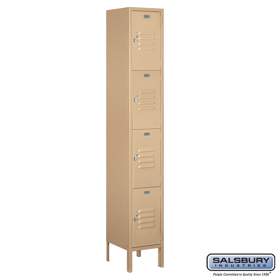 12" Wide Four Tier Standard Metal Locker - 1 Wide - 6 Feet High - 12 Inches Deep - Tan - Assembled