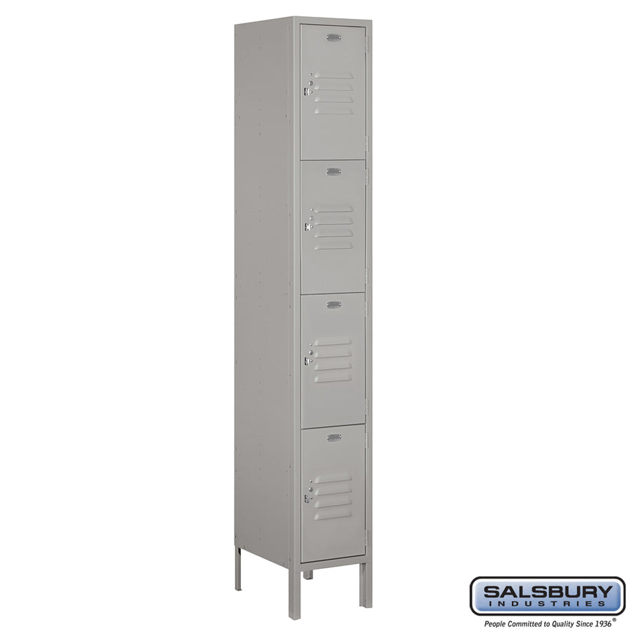 12" Wide Four Tier Standard Metal Locker - 1 Wide - 6 Feet High - 15 Inches Deep - Gray - Unassembled