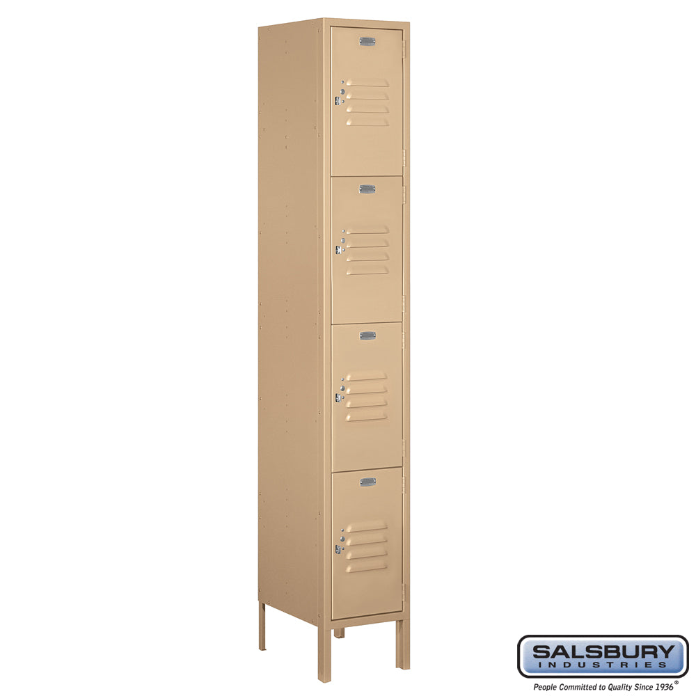 12" Wide Four Tier Standard Metal Locker - 1 Wide - 6 Feet High - 15 Inches Deep - Tan - Assembled