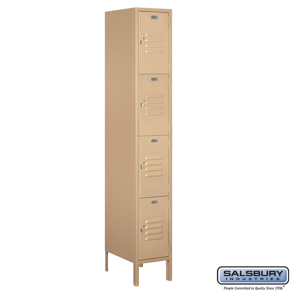 12" Wide Four Tier Standard Metal Locker - 1 Wide - 6 Feet High - 18 Inches Deep - Tan - Assembled