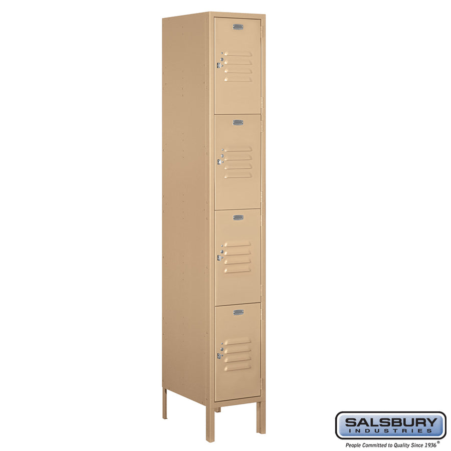 12" Wide Four Tier Standard Metal Locker - 1 Wide - 6 Feet High - 18 Inches Deep - Tan - Unassembled