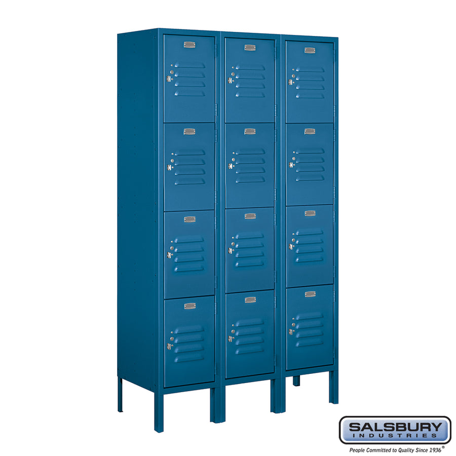 12" Wide Four Tier Standard Metal Locker - 3 Wide - 5 Feet High - 12 Inches Deep - Blue - Unassembled