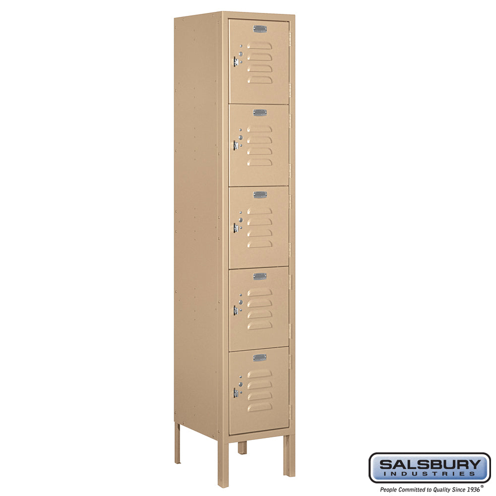 12" Wide Five Tier Box Style Standard Metal Locker - 1 Wide - 5 Feet High - 12 Inches Deep - Tan - Assembled