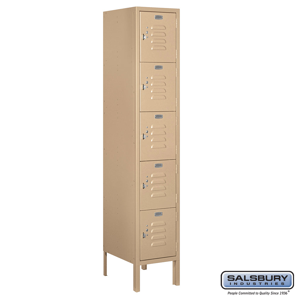 12" Wide Five Tier Box Style Standard Metal Locker - 1 Wide - 5 Feet High - 15 Inches Deep - Tan - Assembled