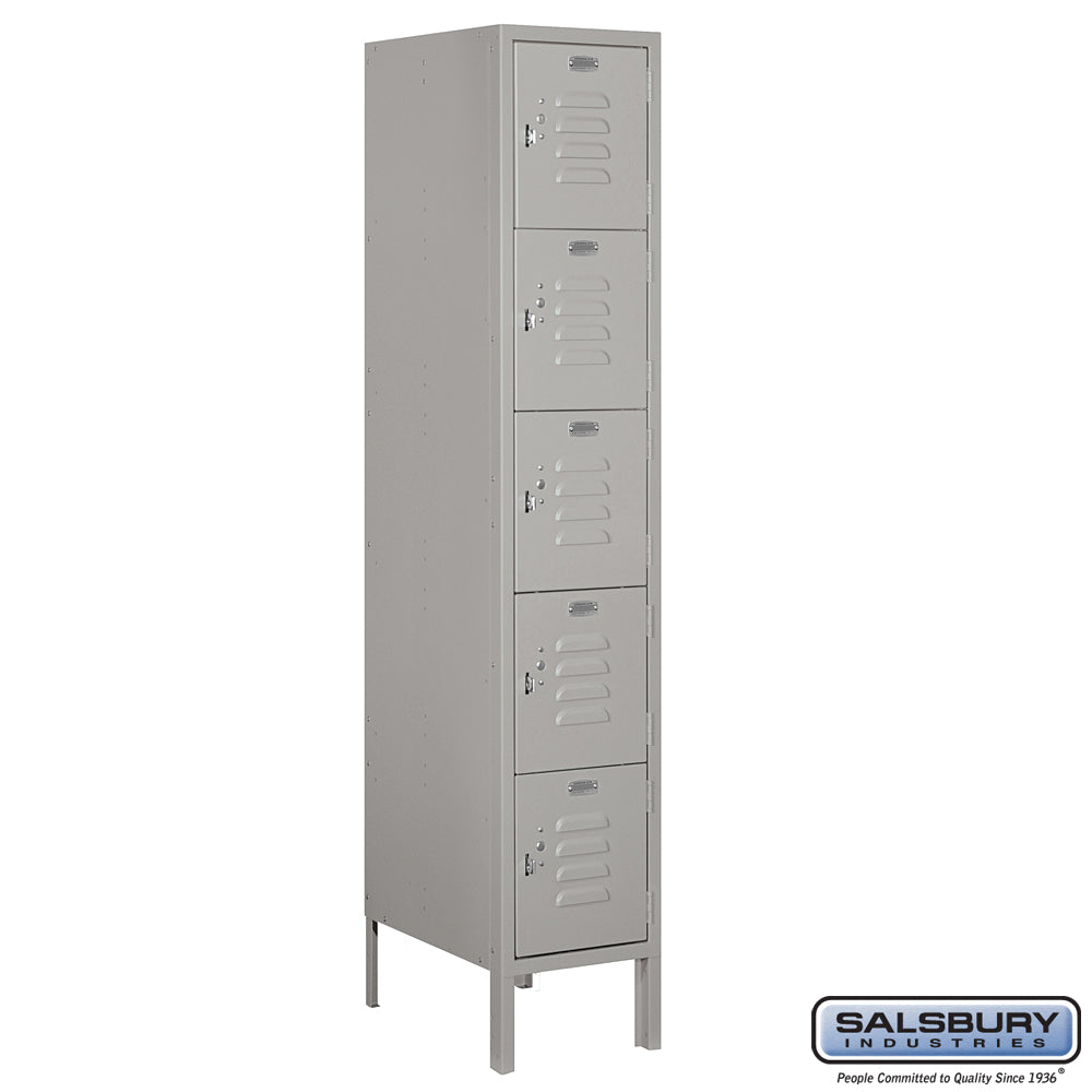 12" Wide Five Tier Box Style Standard Metal Locker - 1 Wide - 5 Feet High - 18 Inches Deep - Gray - Assembled