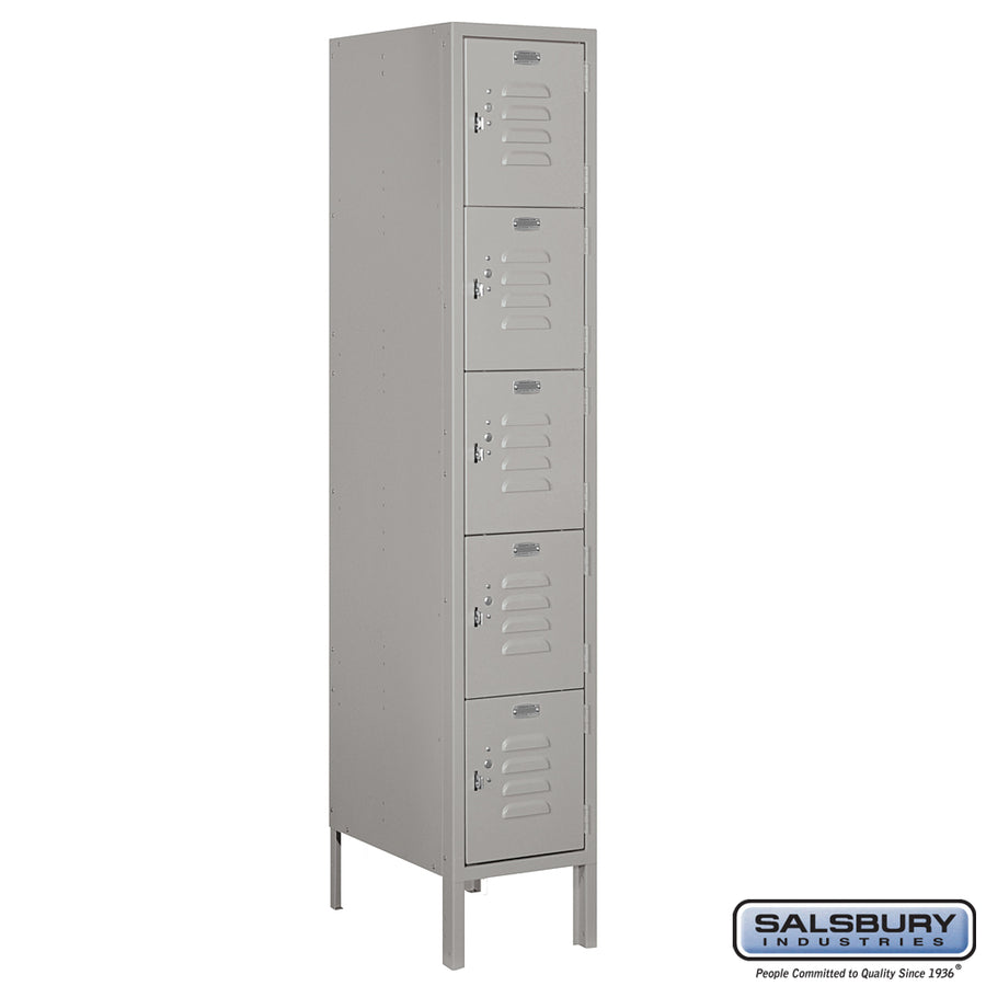 12" Wide Five Tier Box Style Standard Metal Locker - 1 Wide - 5 Feet High - 18 Inches Deep - Gray - Assembled