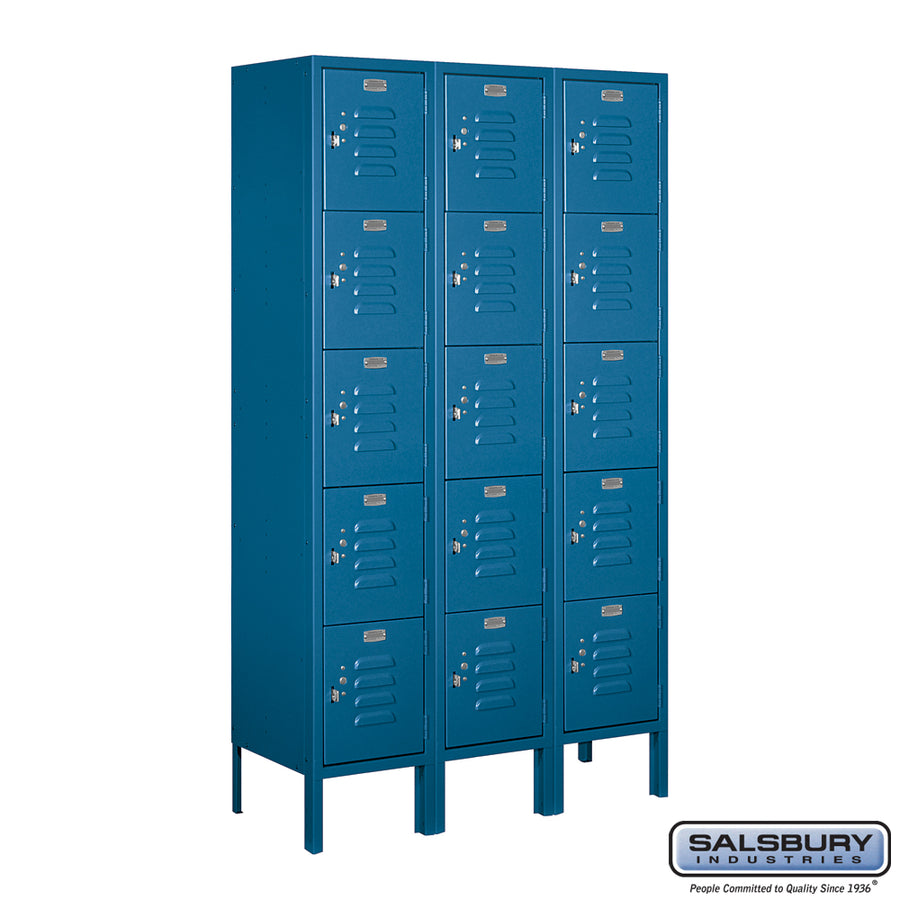 12" Wide Five Tier Box Style Standard Metal Locker - 3 Wide - 5 Feet High - 12 Inches Deep - Blue - Assembled