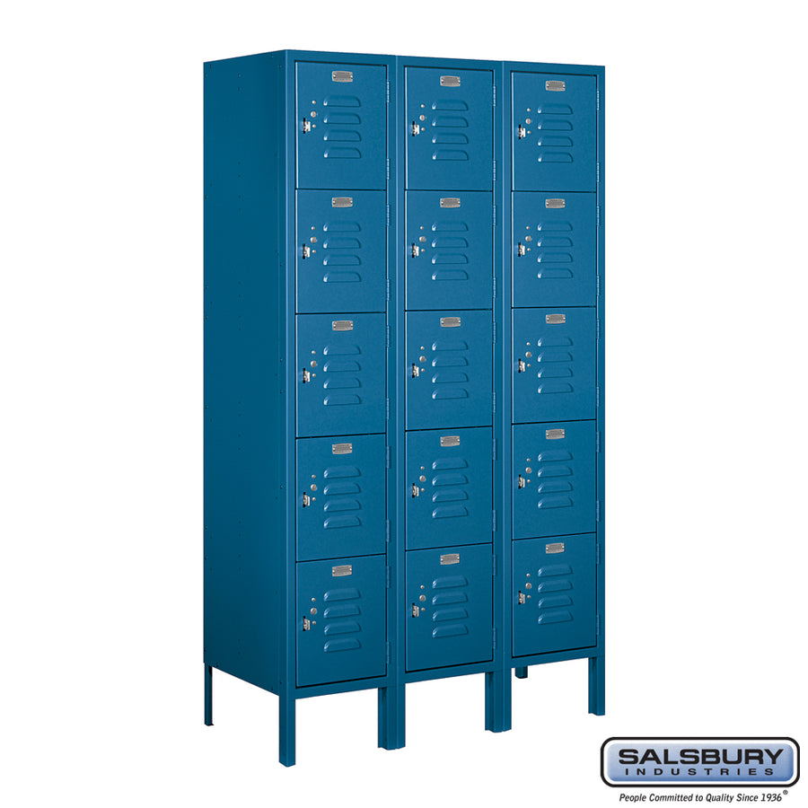 12" Wide Five Tier Box Style Standard Metal Locker - 3 Wide - 5 Feet High - 15 Inches Deep - Blue - Assembled