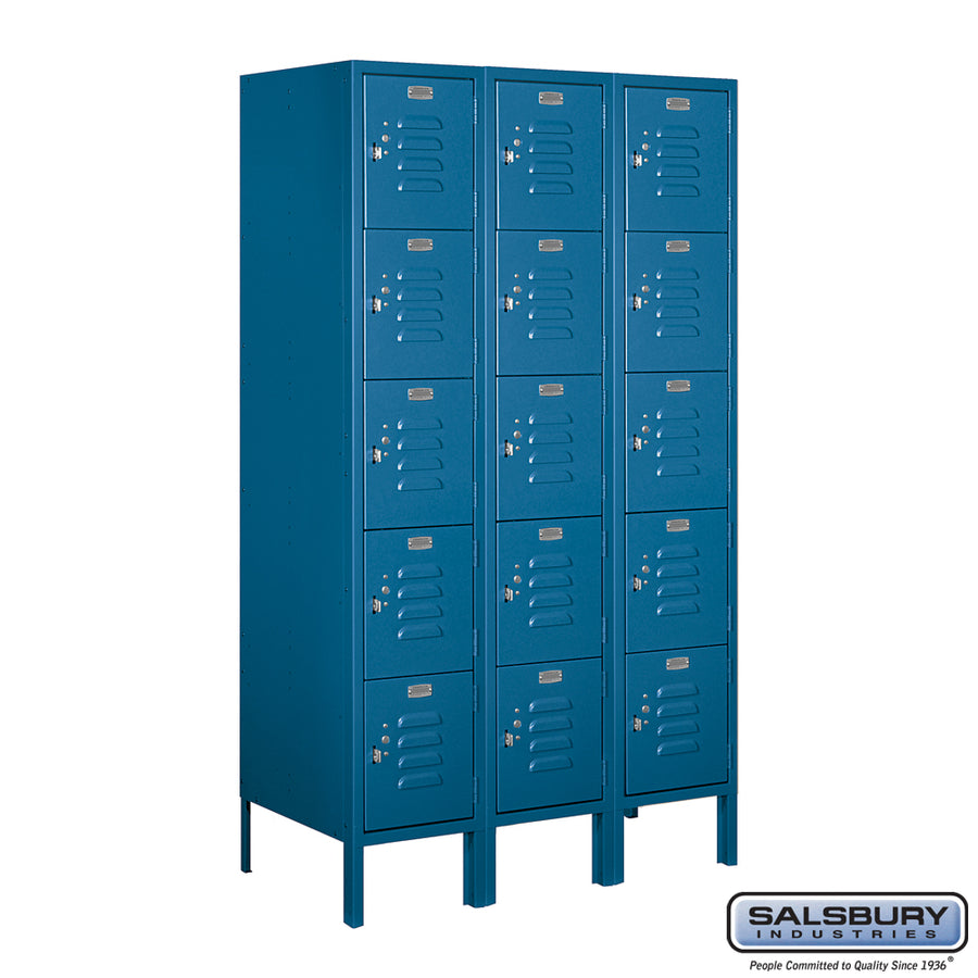 12" Wide Five Tier Box Style Standard Metal Locker - 3 Wide - 5 Feet High - 18 Inches Deep - Blue - Unassembled
