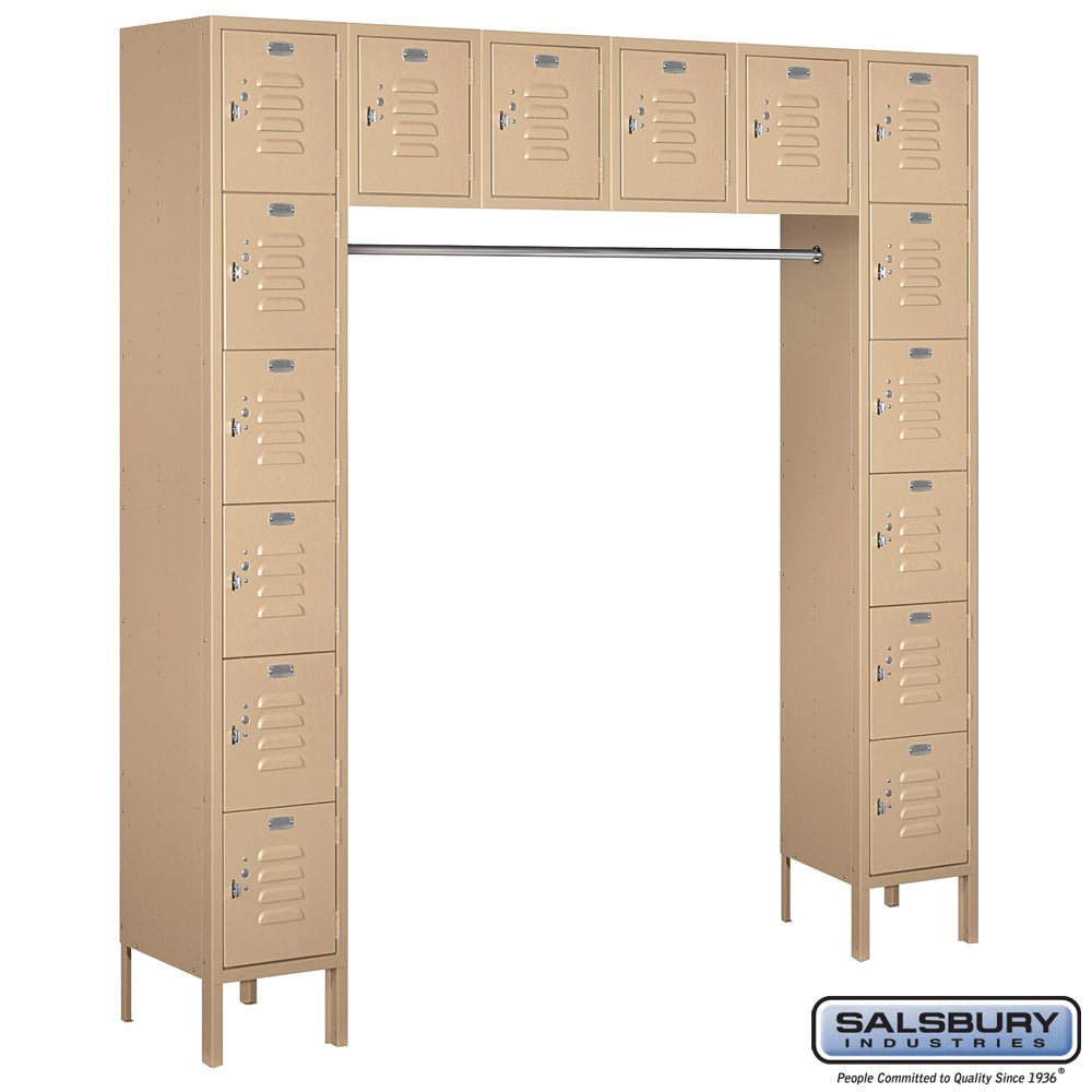 12" Wide Six Tier Box Style Bridge Standard Metal Locker - 16 Box - 18 Inches Deep - Tan - Unassembled