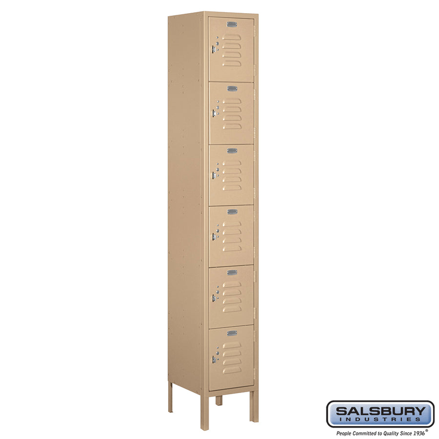 12" Wide Six Tier Box Style Standard Metal Locker - 1 Wide - 6 Feet High - 12 Inches Deep - Tan - Assembled