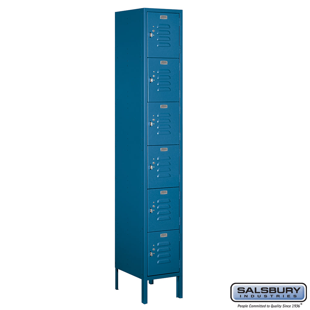 12" Wide Six Tier Box Style Standard Metal Locker - 1 Wide - 6 Feet High - 15 Inches Deep - Blue - Assembled