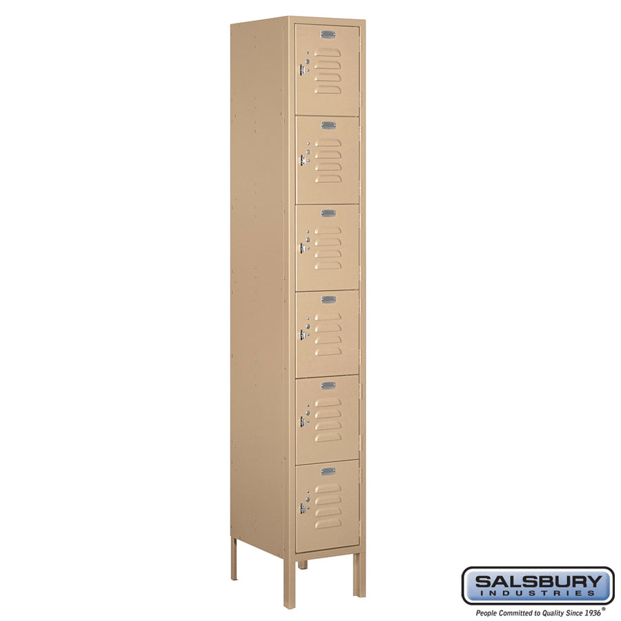 12" Wide Six Tier Box Style Standard Metal Locker - 1 Wide - 6 Feet High - 15 Inches Deep - Tan - Assembled