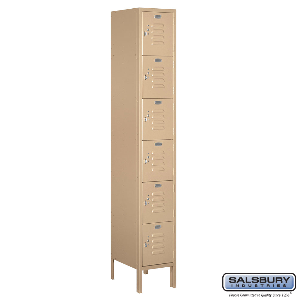 12" Wide Six Tier Box Style Standard Metal Locker - 1 Wide - 6 Feet High - 15 Inches Deep - Tan - Unassembled