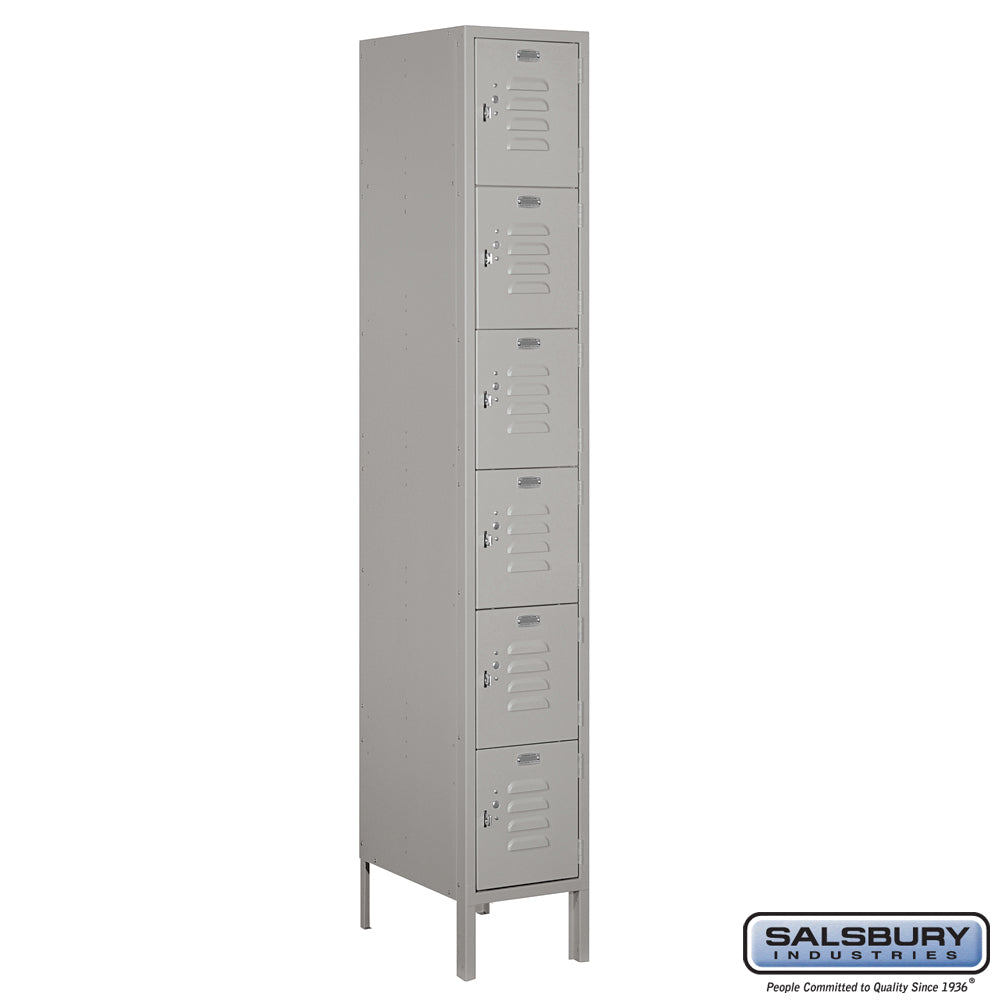 12" Wide Six Tier Box Style Standard Metal Locker - 1 Wide - 6 Feet High - 18 Inches Deep - Gray - Assembled