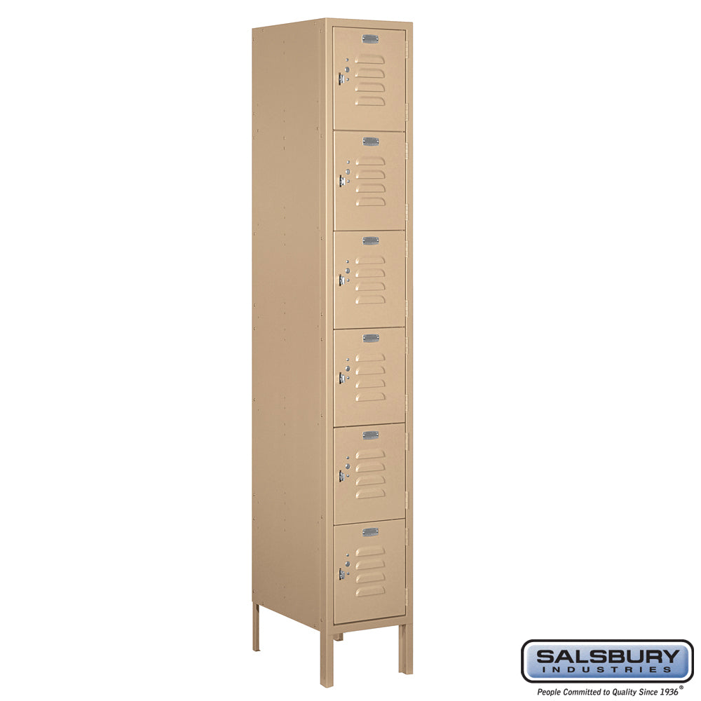 12" Wide Six Tier Box Style Standard Metal Locker - 1 Wide - 6 Feet High - 18 Inches Deep - Tan - Unassembled