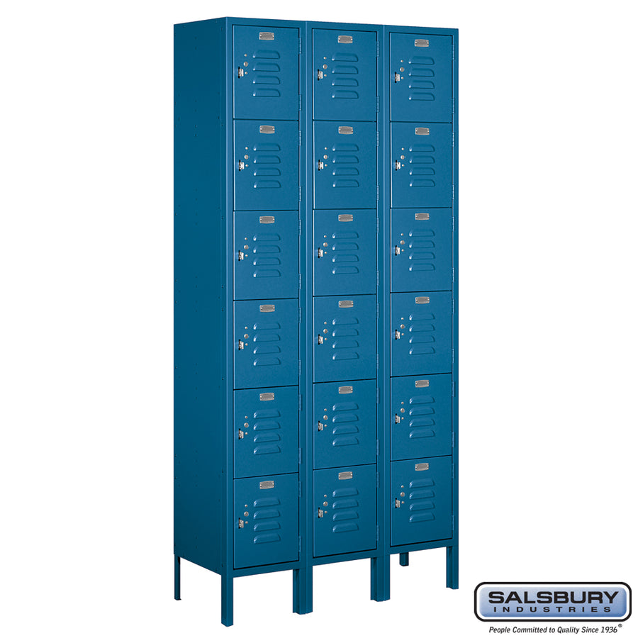 12" Wide Six Tier Box Style Standard Metal Locker - 3 Wide - 6 Feet High - 12 Inches Deep - Blue - Unassembled