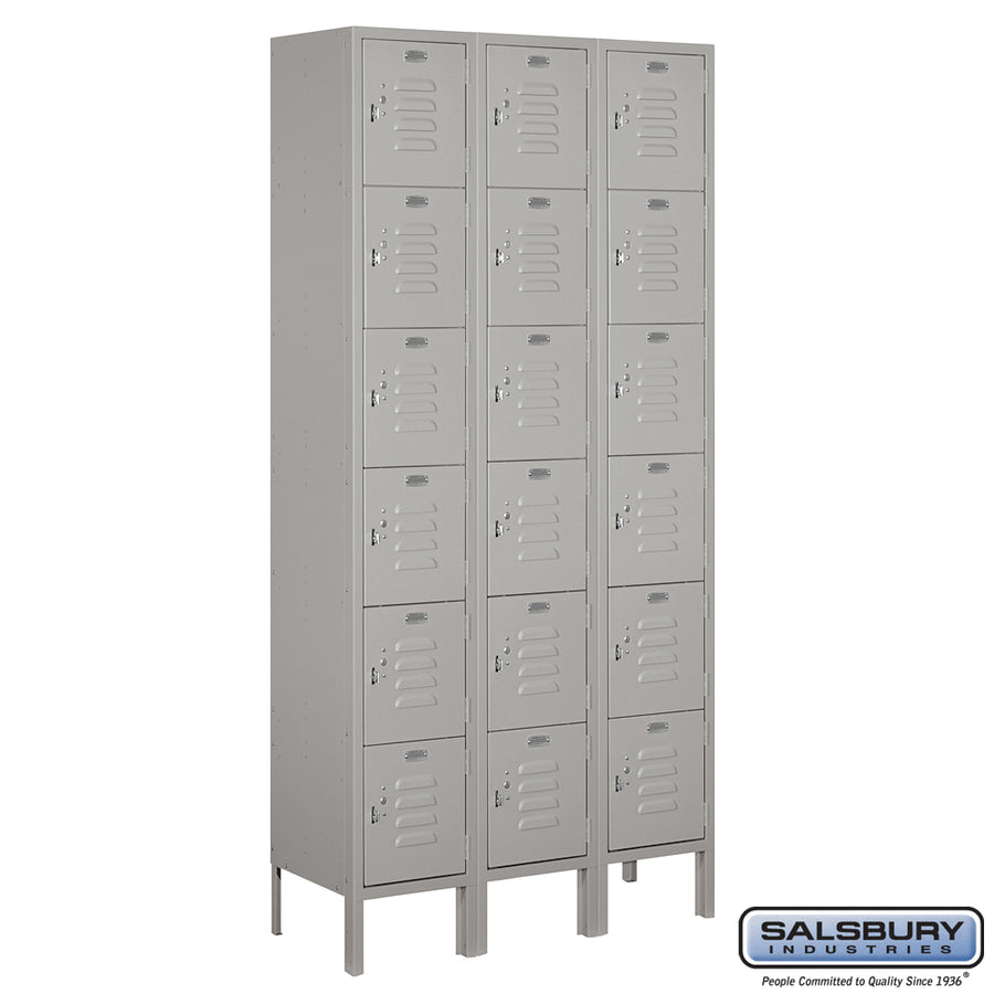 12" Wide Six Tier Box Style Standard Metal Locker - 3 Wide - 6 Feet High - 12 Inches Deep - Gray - Unassembled