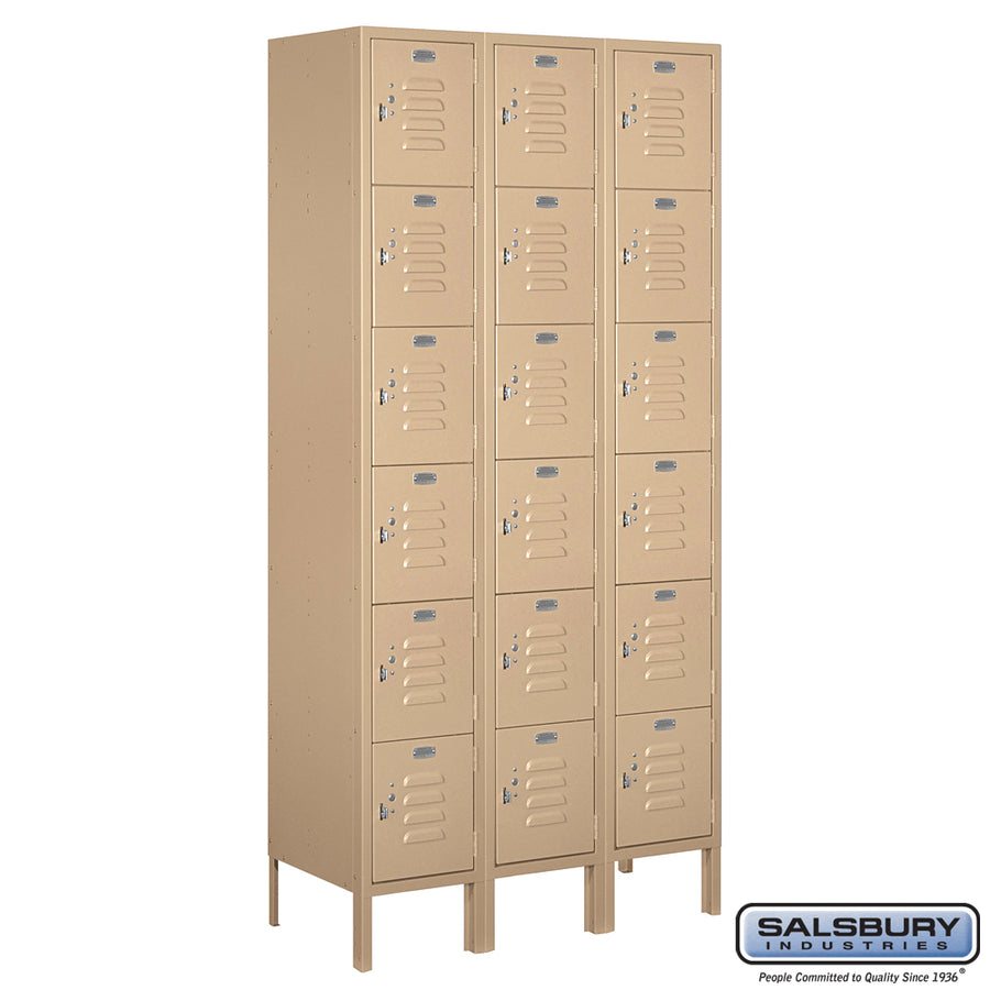 12" Wide Six Tier Box Style Standard Metal Locker - 3 Wide - 6 Feet High - 15 Inches Deep - Tan - Unassembled