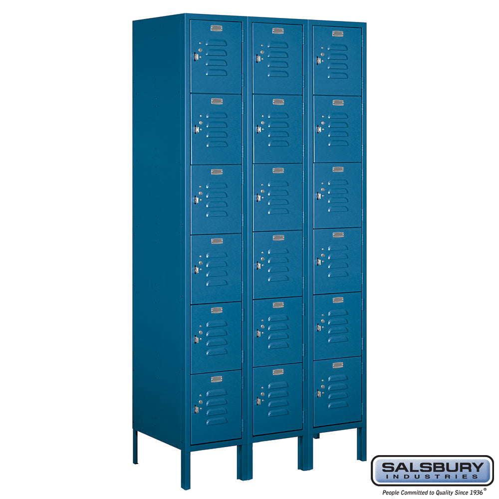 12" Wide Six Tier Box Style Standard Metal Locker - 3 Wide - 6 Feet High - 18 Inches Deep - Blue - Unassembled